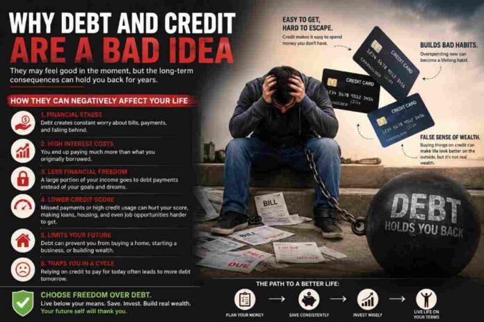 explain why debt and credit are a bad idea. how could they negatively affect your life_