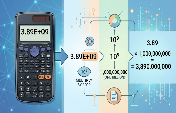 how to convert 3.89e+09 to a normal number